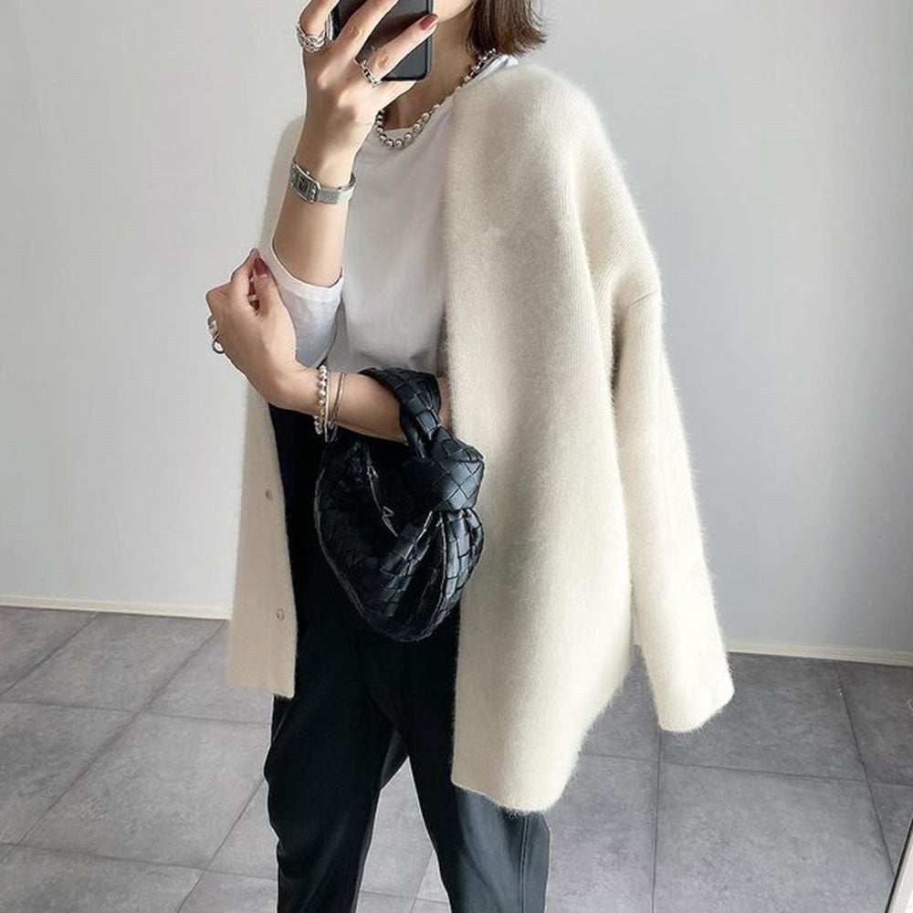 Katharina | Damen Klassischer Durchgehende Strickjacke