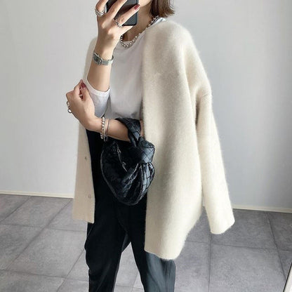 Katharina | Damen Klassischer Durchgehende Strickjacke