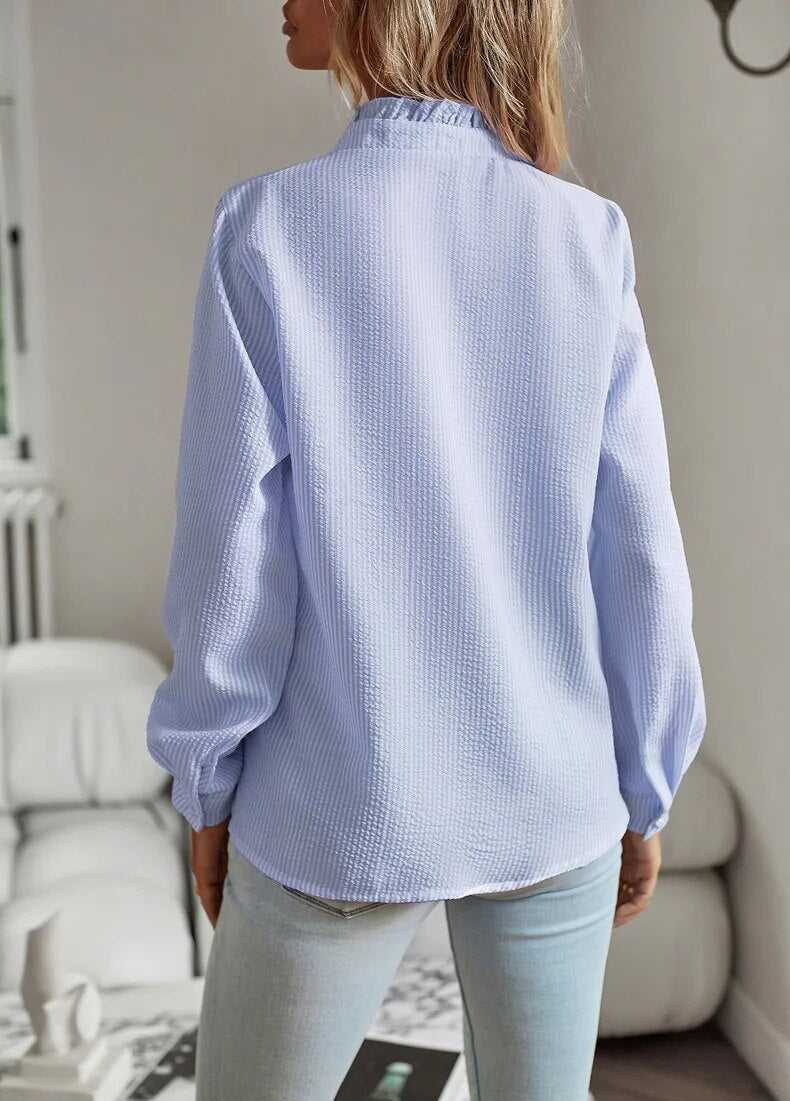 Petra | Damen Casual Rüschen Geknöpftes Hemd