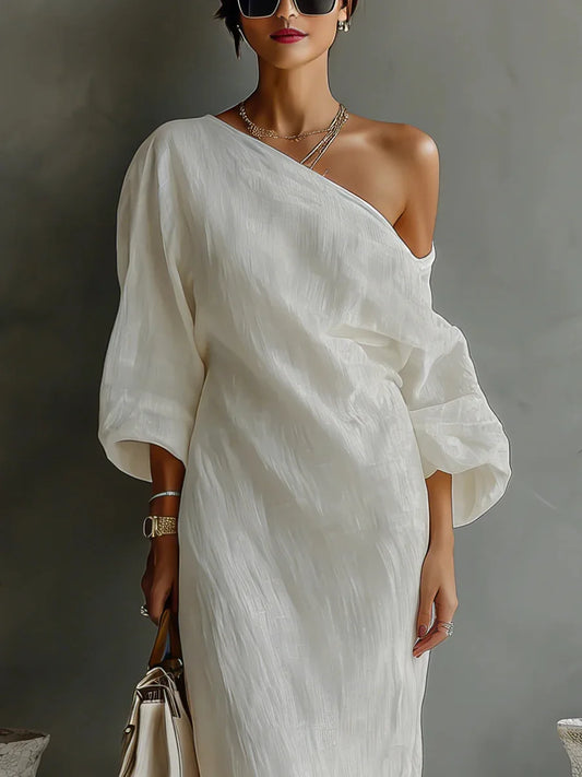 Joëlle | Damen Leinen Sommerkleid Mit One-Shoulder Design