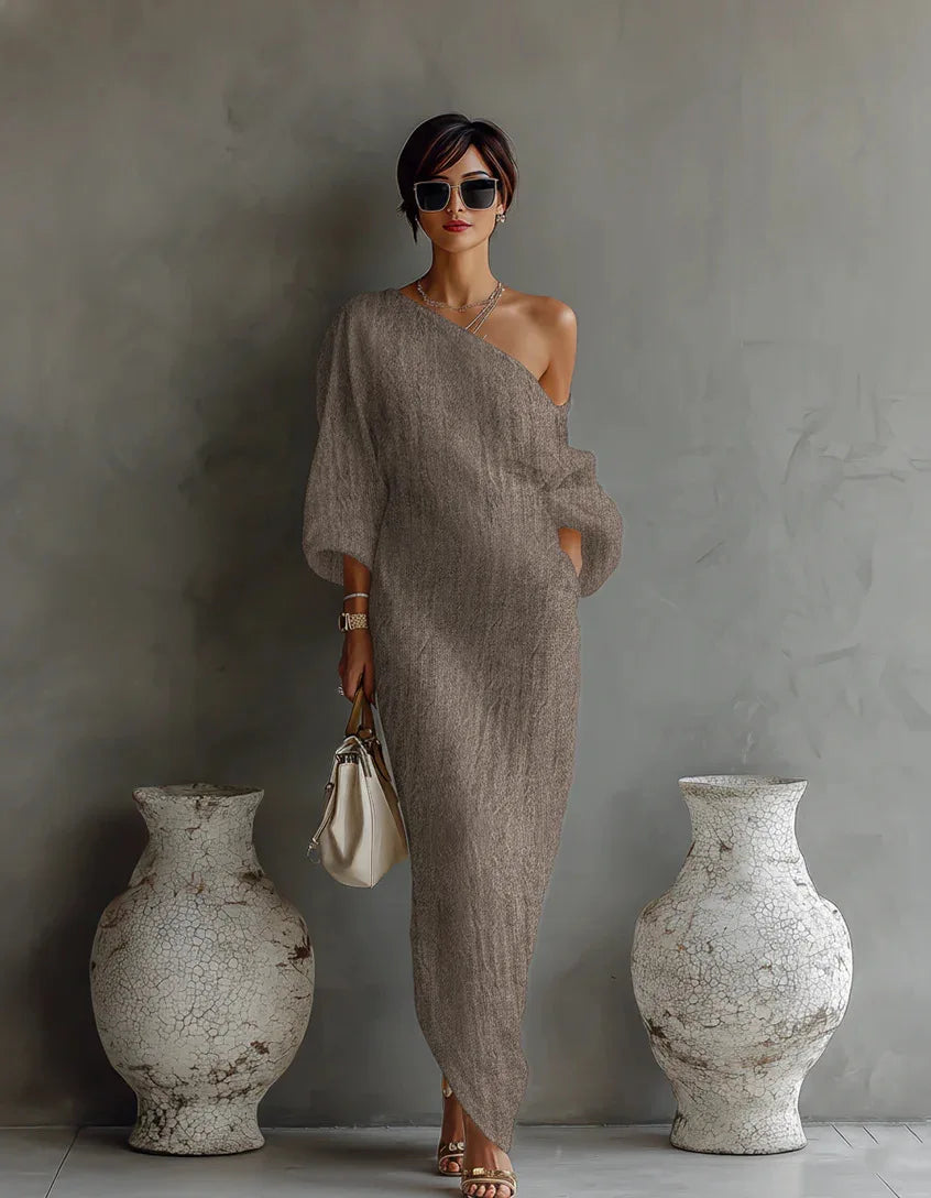 Joëlle | Damen Leinen Sommerkleid Mit One-Shoulder Design