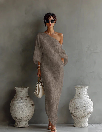 Joëlle | Damen Leinen Sommerkleid Mit One-Shoulder Design