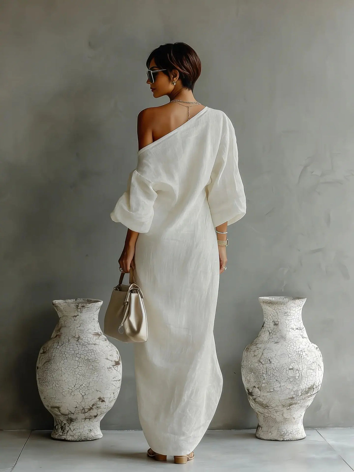 Joëlle | Damen Leinen Sommerkleid Mit One-Shoulder Design