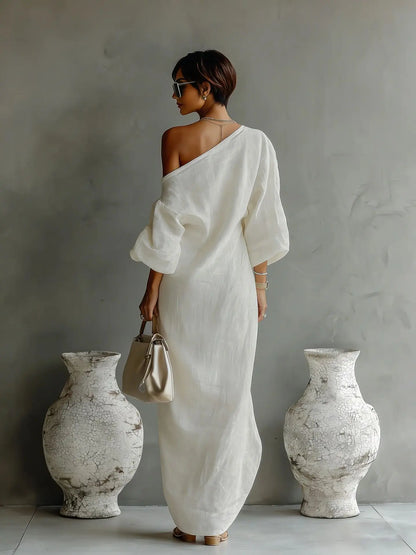 Joëlle | Damen Leinen Sommerkleid Mit One-Shoulder Design