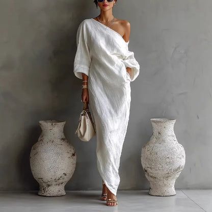 Joëlle | Damen Leinen Sommerkleid Mit One-Shoulder Design