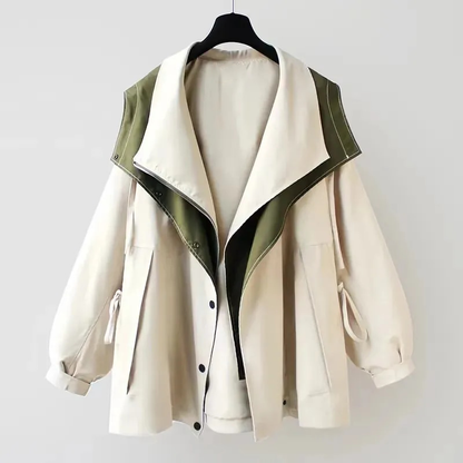 Karin | Damen Zweifarbige Kapuzenjacke mit Knopfverschluss