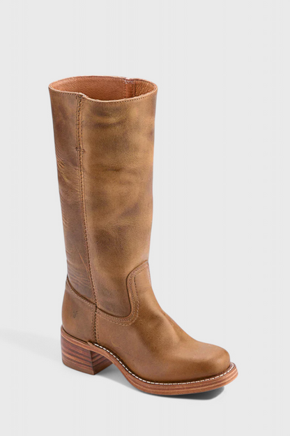 Selina | Damen Knielange Leder Stiefel mit Niedriger Absatz