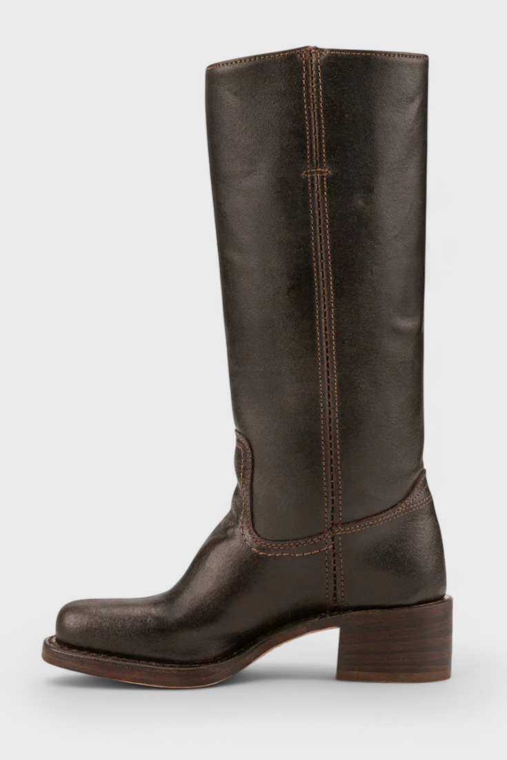 Selina | Damen Knielange Leder Stiefel mit Niedriger Absatz