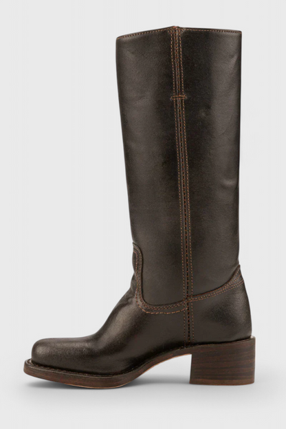 Selina | Damen Knielange Leder Stiefel mit Niedriger Absatz