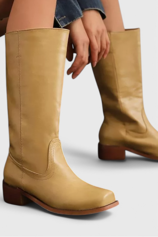 Selina | Damen Knielange Leder Stiefel mit Niedriger Absatz