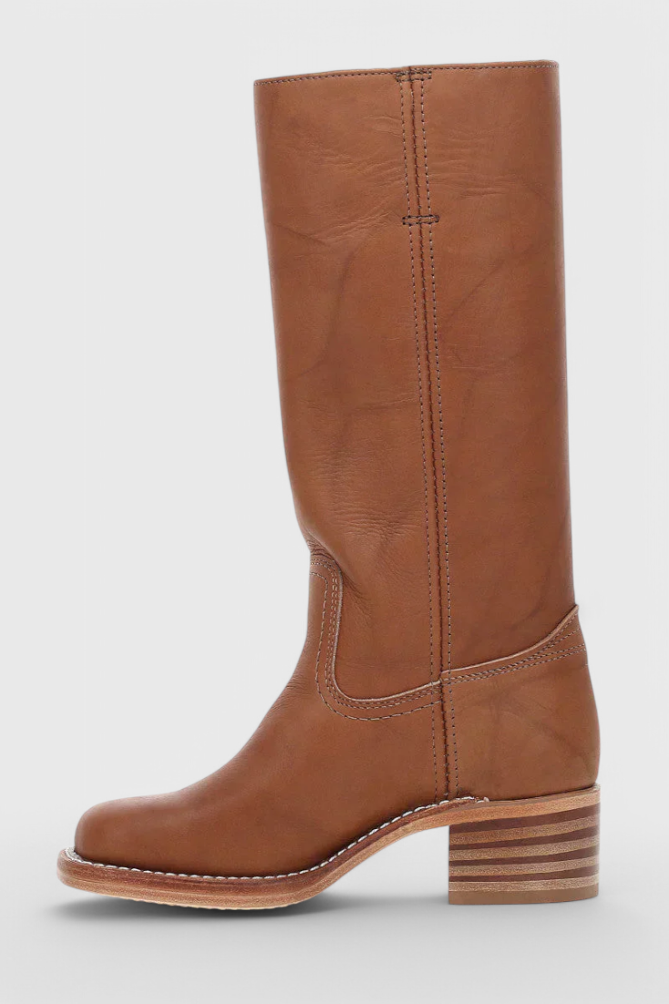 Selina | Damen Knielange Leder Stiefel mit Niedriger Absatz