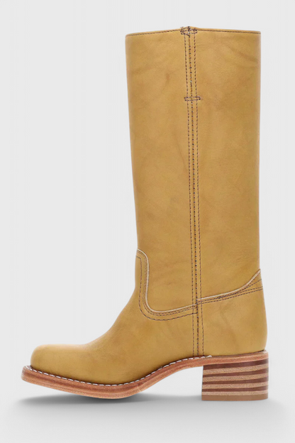 Selina | Damen Knielange Leder Stiefel mit Niedriger Absatz