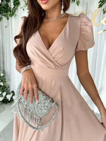 Gabriele | Damen Elegantes Midikleid mit V-Ausschnitt