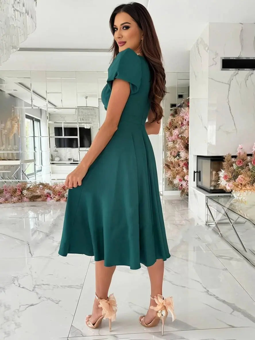 Gabriele | Damen Elegantes Midikleid mit V-Ausschnitt