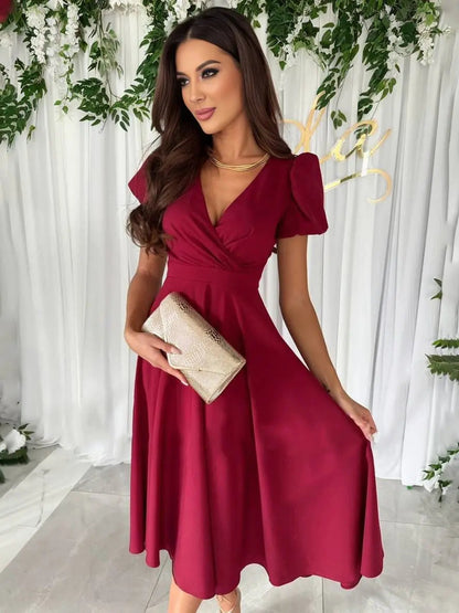 Gabriele | Damen Elegantes Midikleid mit V-Ausschnitt