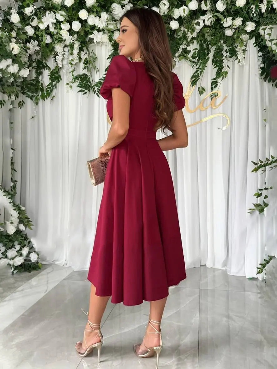 Gabriele | Damen Elegantes Midikleid mit V-Ausschnitt