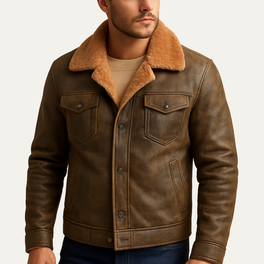 Dennis | Herren Klassische Gefütterte Lammfelljacke