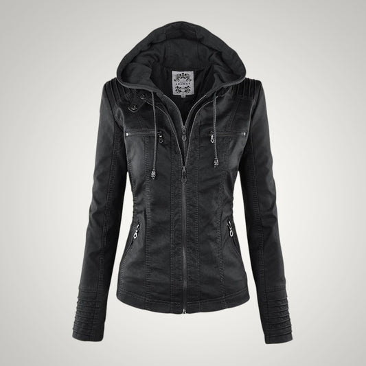 Sophie | Damen Taillierte Kapuze Lederjacke