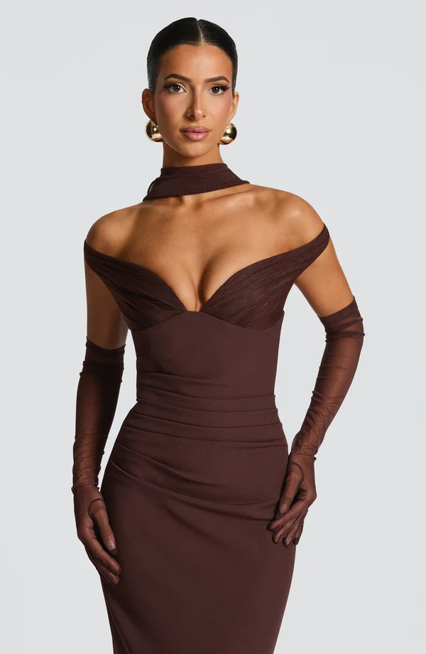 Emma | Damen Figurbetontes Schulterfreies Abendkleid
