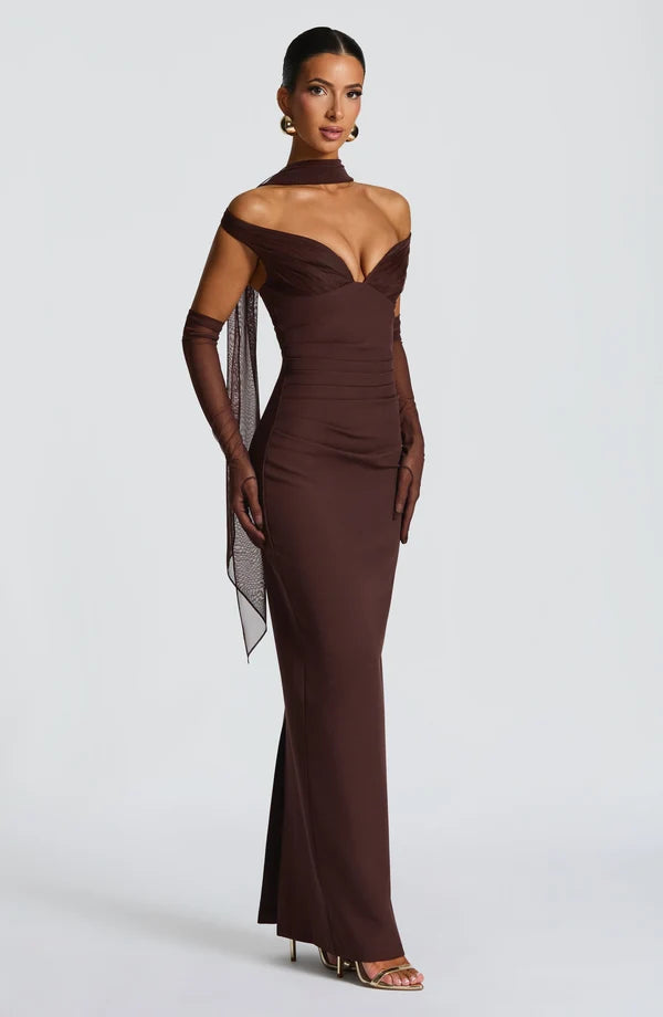 Emma | Damen Figurbetontes Schulterfreies Abendkleid