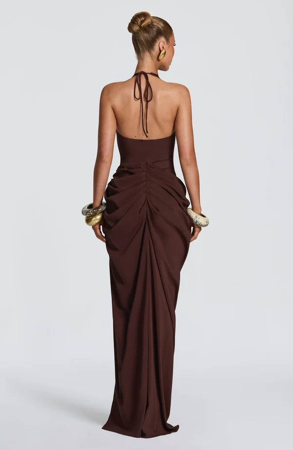 Stefanie | Damen Figurbetontes Drapiertes Abendkleid mit Beinschlitz