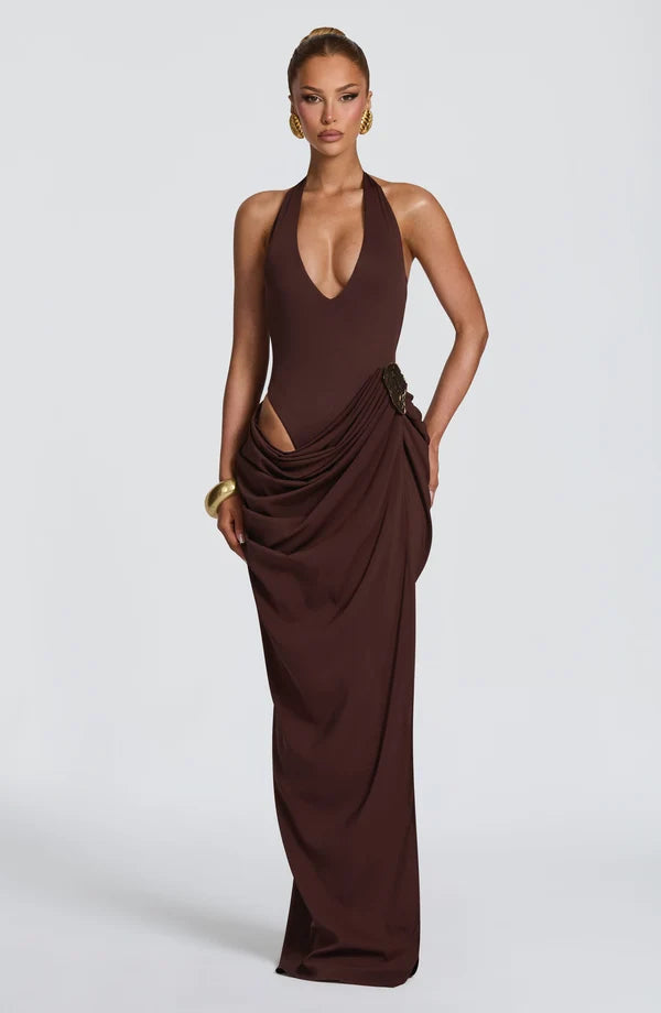 Stefanie | Damen Figurbetontes Drapiertes Abendkleid mit Beinschlitz