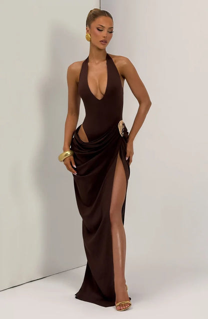 Stefanie | Damen Figurbetontes Drapiertes Abendkleid mit Beinschlitz