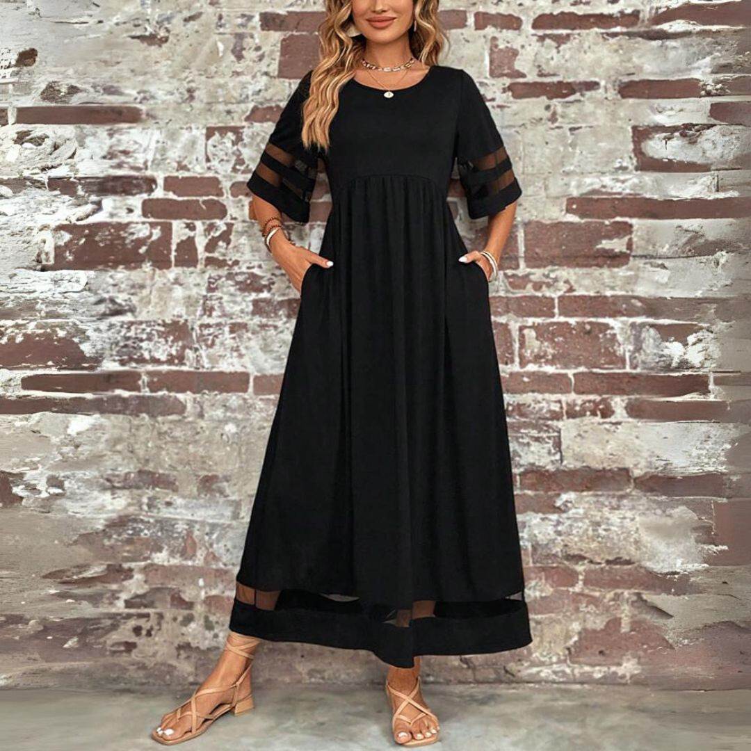 Amelie | Damen Elegantes Rundhalsausschnitt Maxikleid