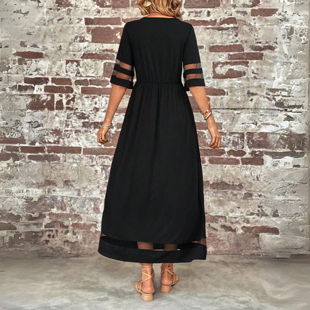 Amelie | Damen Elegantes Rundhalsausschnitt Maxikleid
