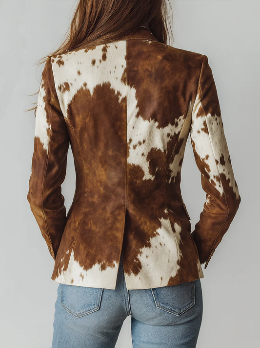 Amelie | Damen Taillierter Gemusterter Blazer mit Revers