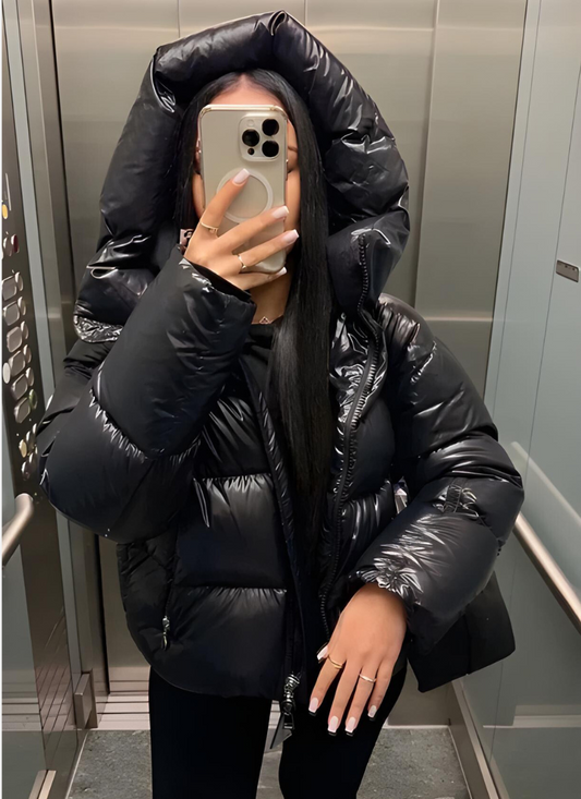 Angelika | Damen Wattierte Oversized Steppjacke mit Kapuze