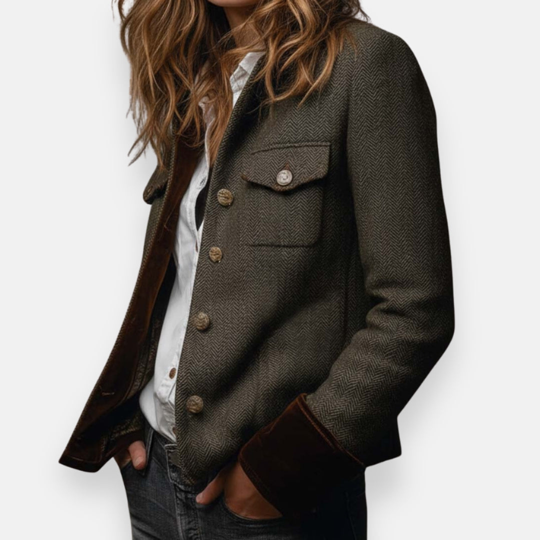 Antonia | Damen Taillierte Jacke mit Knopfleiste und Zierkontrastdetails