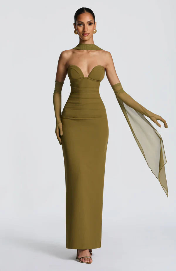 Valentina | Damen Gelber Leichter Stretch Mesh Kleid Schal