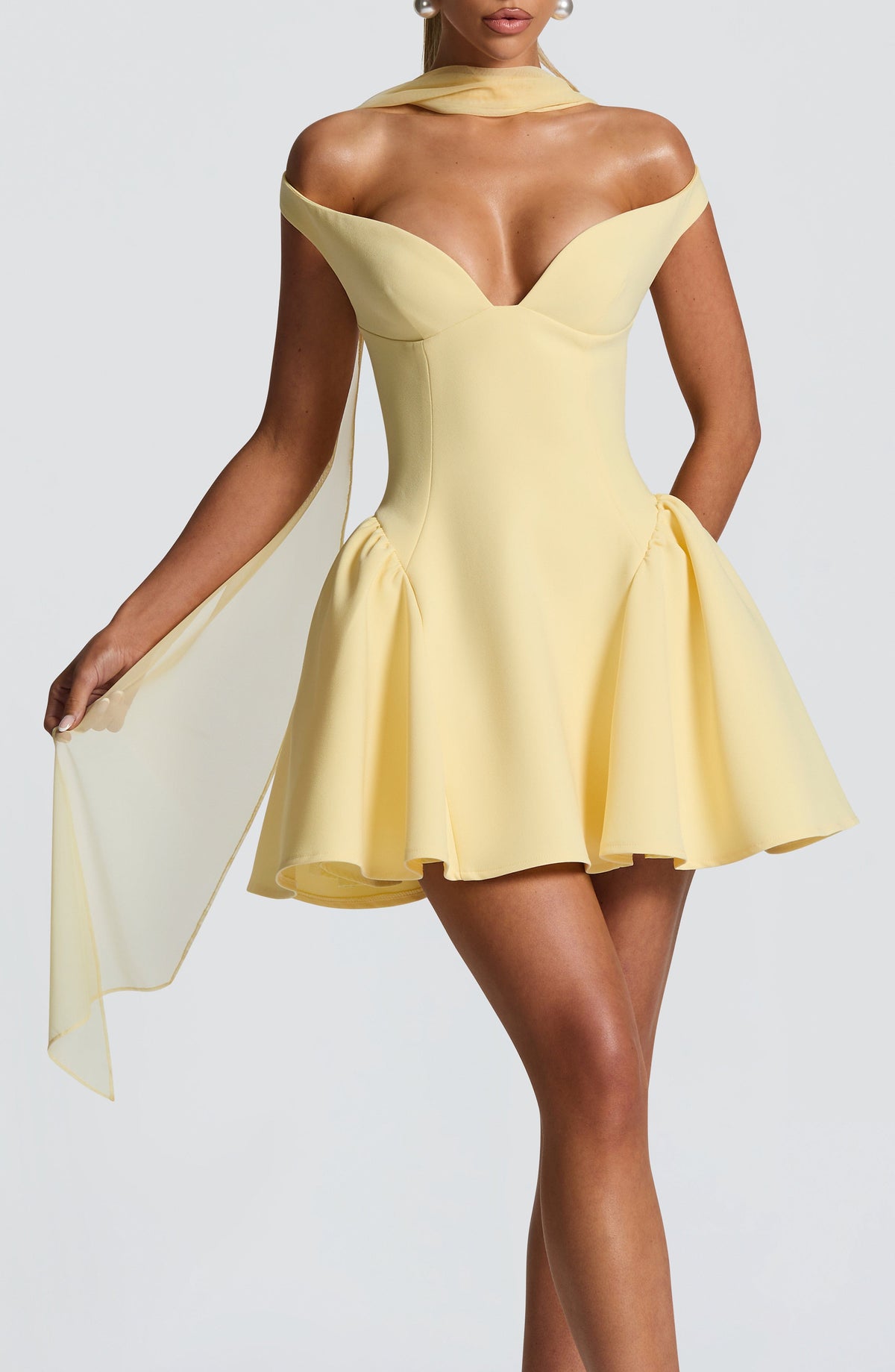 Valentina | Damen Gelber Leichter Stretch Mesh Kleid Schal