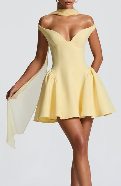 Valentina | Damen Gelber Leichter Stretch Mesh Kleid Schal