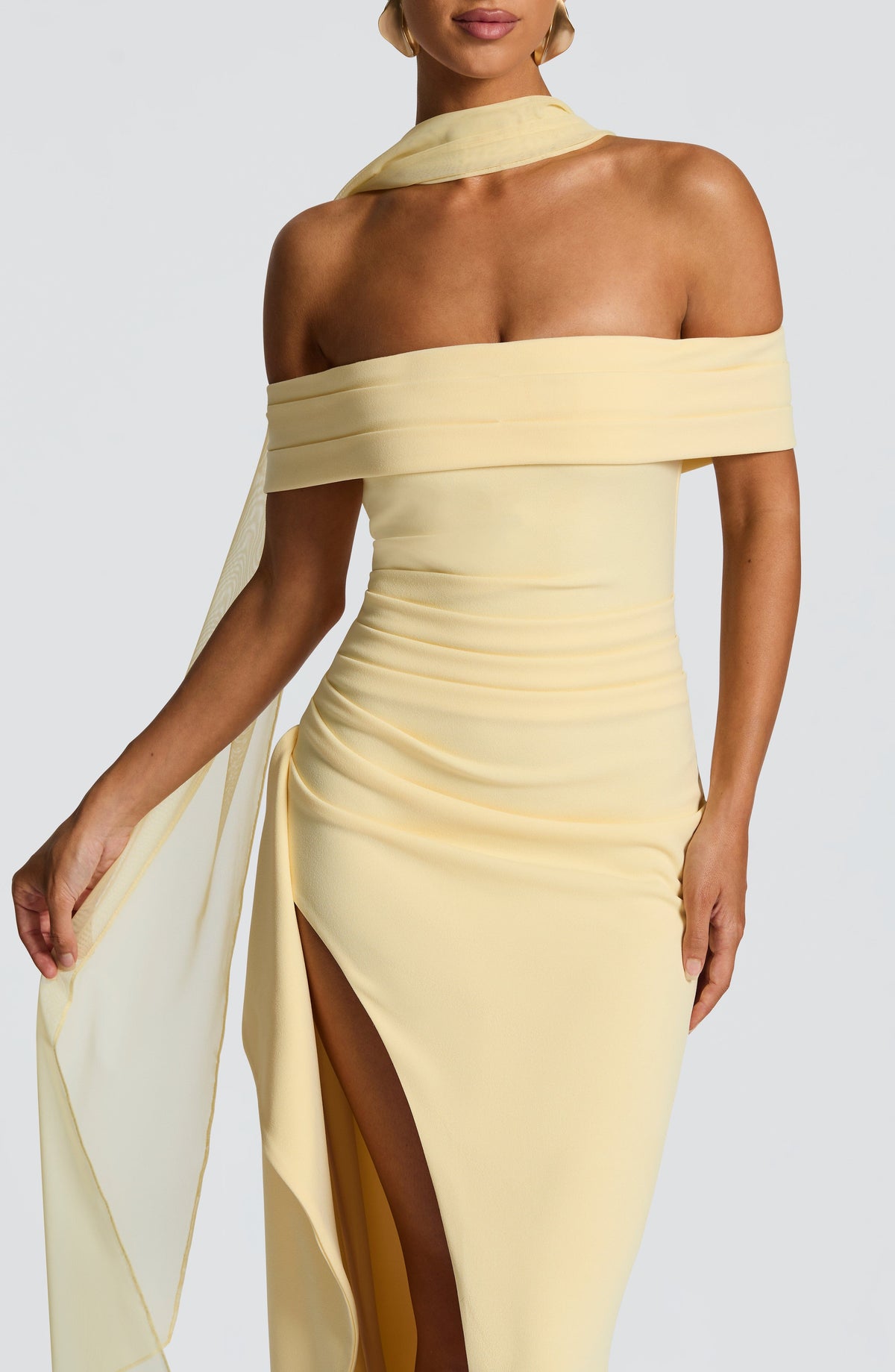 Valentina | Damen Gelber Leichter Stretch Mesh Kleid Schal
