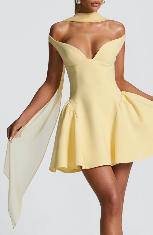 Valentina | Damen Gelber Leichter Stretch Mesh Kleid Schal