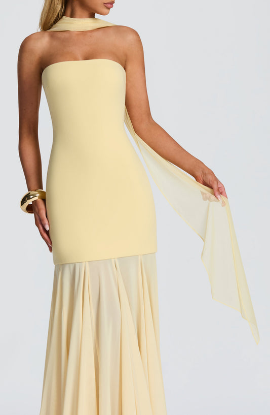 Valentina | Damen Gelber Leichter Stretch Mesh Kleid Schal