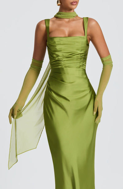 Valentina | Damen Gelber Leichter Stretch Mesh Kleid Schal