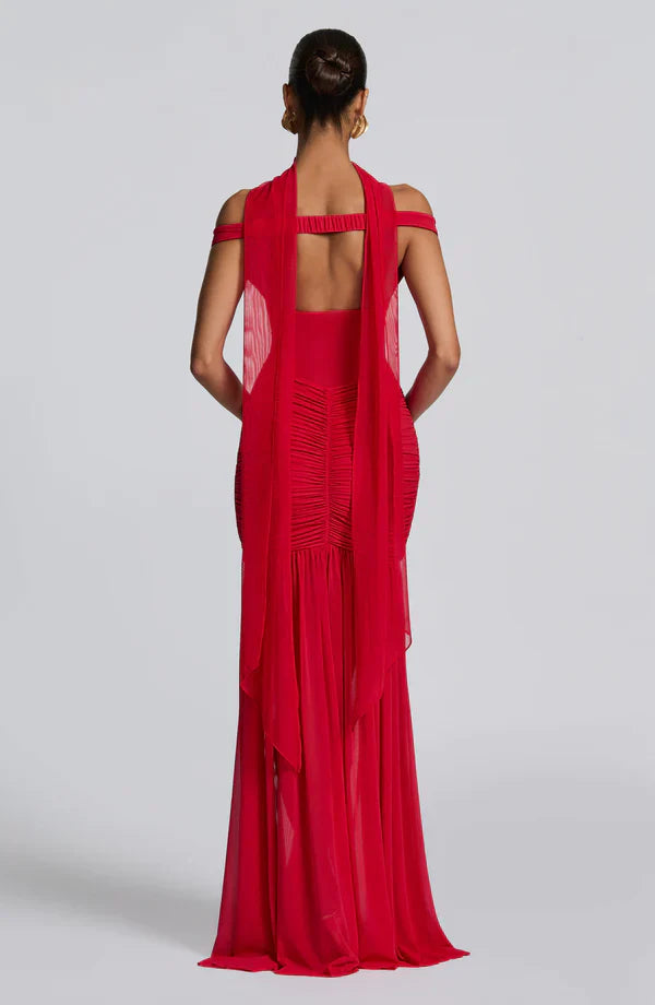 Valentina | Damen Gelber Leichter Stretch Mesh Kleid Schal