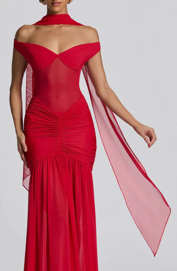 Valentina | Damen Gelber Leichter Stretch Mesh Kleid Schal