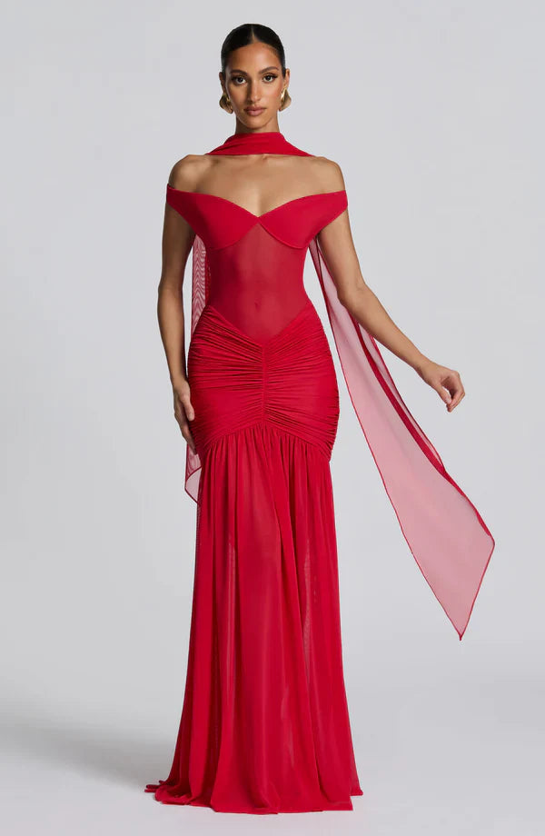Valentina | Damen Gelber Leichter Stretch Mesh Kleid Schal