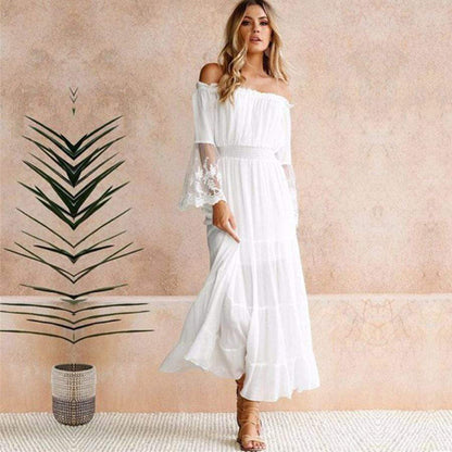 Liana | Damen Elegantes Off-Shoulder Sommerkleid