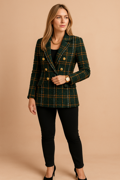 Brigitte | Damen Karierte Taillierte Blazer mit Knöpfen