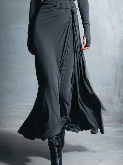 Laura | Damen Elegant Drapiertes Langarm Maxikleid