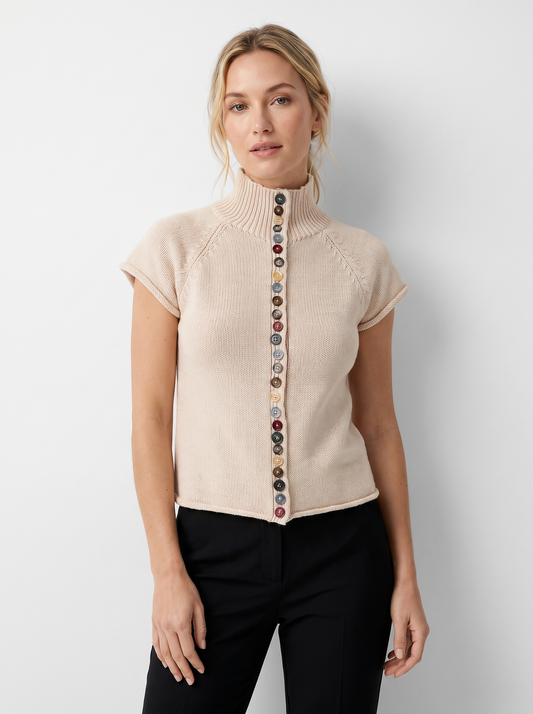Charlotte | Damen Kurzärmelige Strickjacke mit Stehkragen