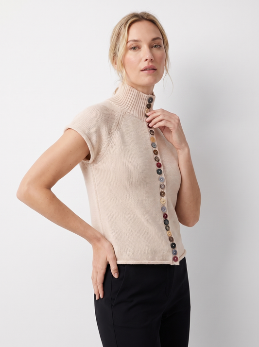 Charlotte | Damen Kurzärmelige Strickjacke mit Stehkragen