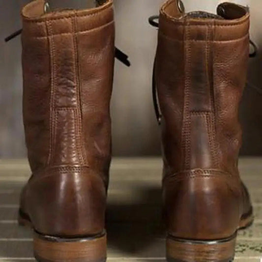 Christina | Damen Hohe Schnürung Braune Lederstiefel