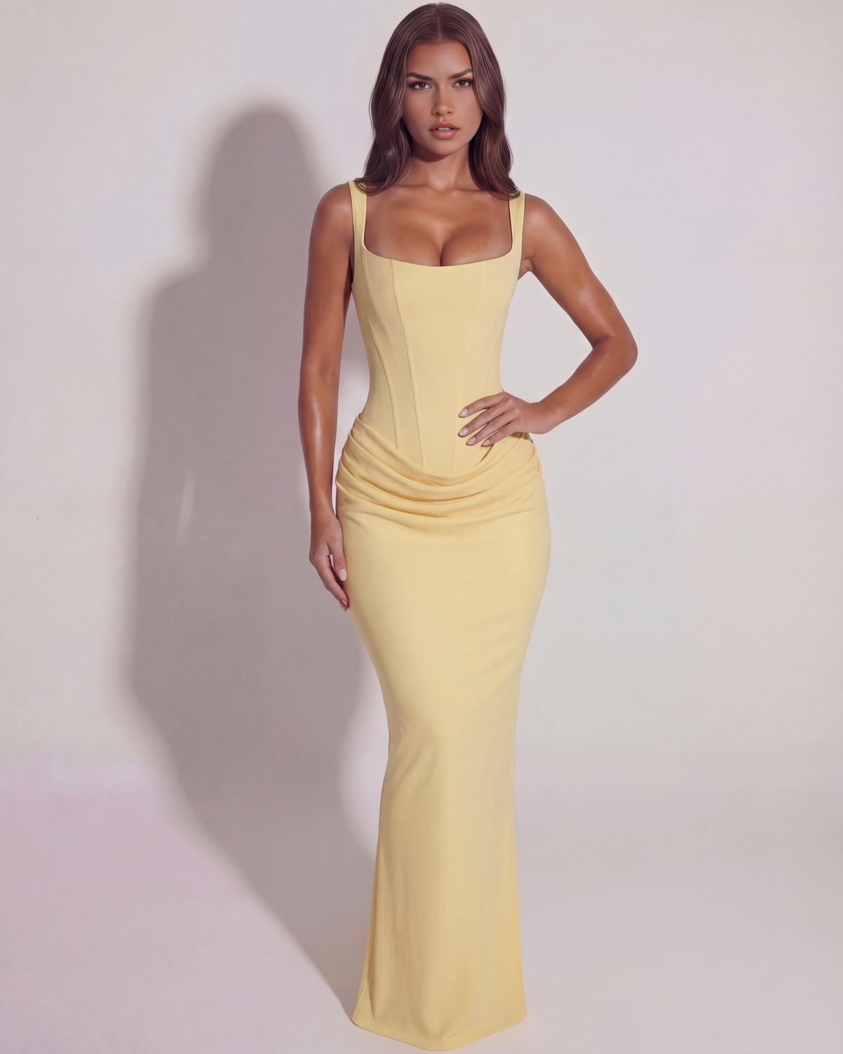 Claudia | Damen Eckigem Ausschnitt Drapiertes Abendkleid