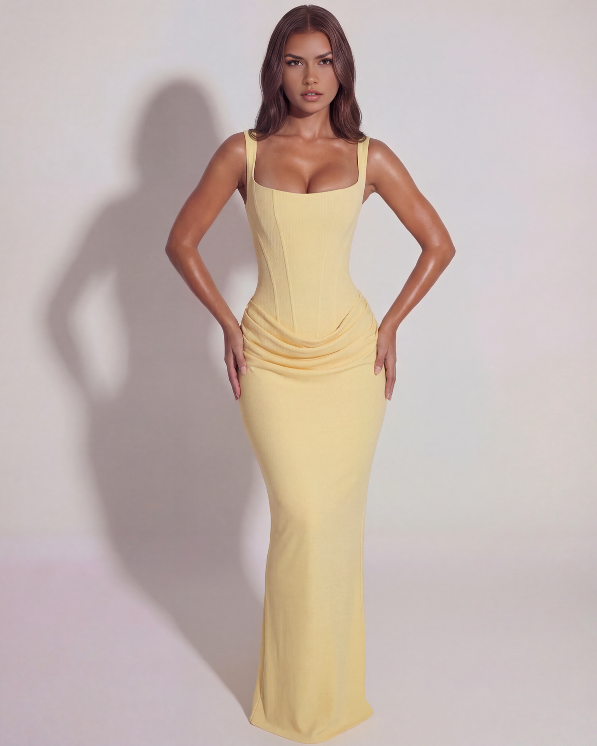 Claudia | Damen Eckigem Ausschnitt Drapiertes Abendkleid